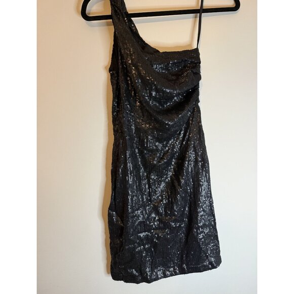 NWT AllSaints Cassis One Shoulder Black Sequin Mini Dress Sz US 0 $360 [jb] - Picture 5 of 11